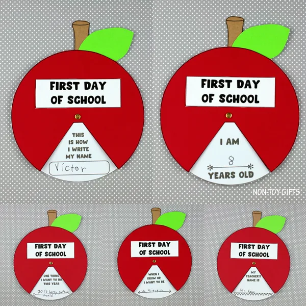 First day of school apple spinner craft for preschoolers, kindergartners and older kids