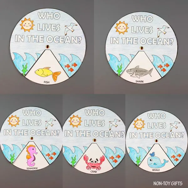 Who lives in the ocean? spinner craft for kids