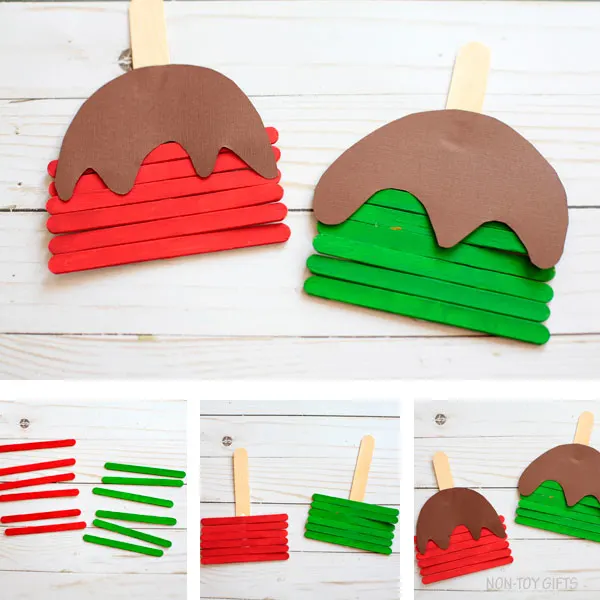 Caramel apple craft preschool made with craft sticks and paper