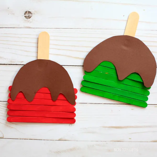 caramel apple preschool craft that uses popsicle sticks