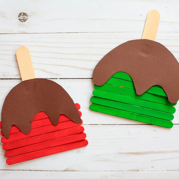 Craft stick caramel apples - preschool apple craft