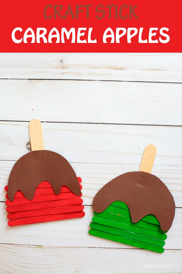 Craft stick caramel apples craft for kids. Easy preschool caramel apple to make this fall