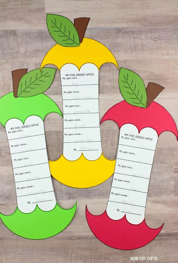 Five senses apple craft and writing activity