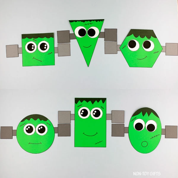 Frankenstein Halloween shape craft for preschool and older kids