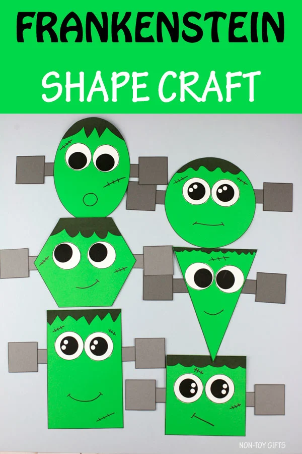 Frankenstein craft preschool. Easy Frankenstein shape craft to review shape for Halloween with preschoolers. Use the Frankenstein craft template