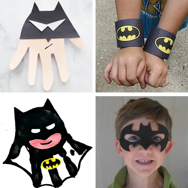 Batman crafts : handprint Batman, wrist cuffs and mask
