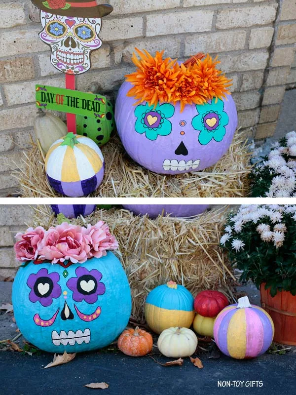 colorful Day of the Dead pumpkins