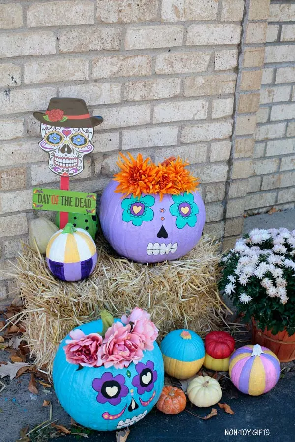 painted Day of the Dead pumpkins
