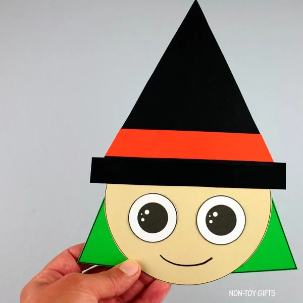 Shape witch craft for preschoolers and older kids to make for Halloween