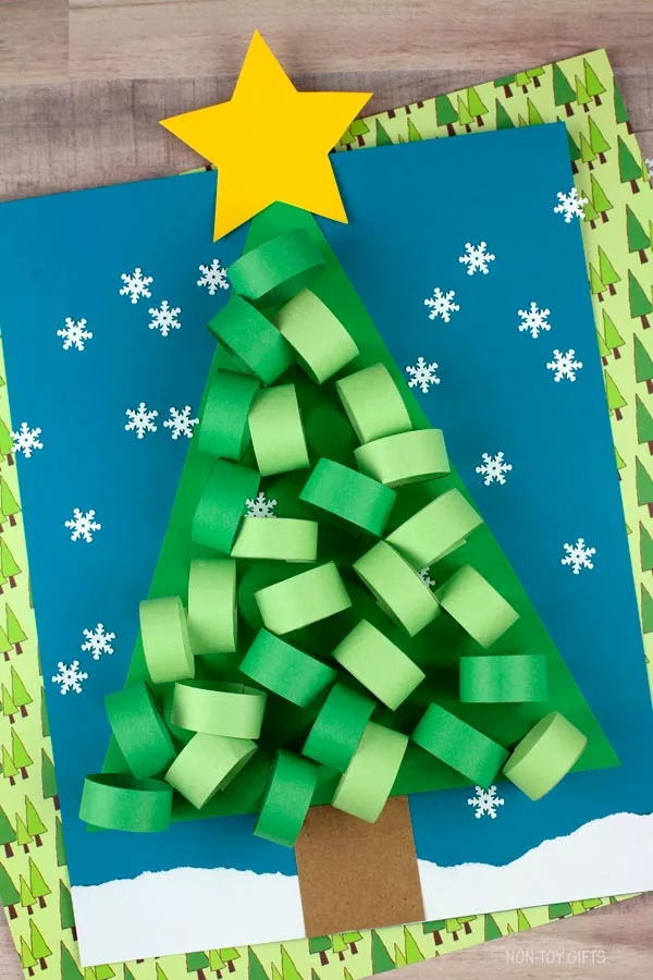 3D Construction paper Christmas tree craft for kids