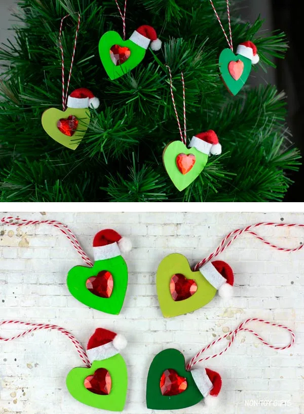 Handmade Wooden heart Grinch ornament