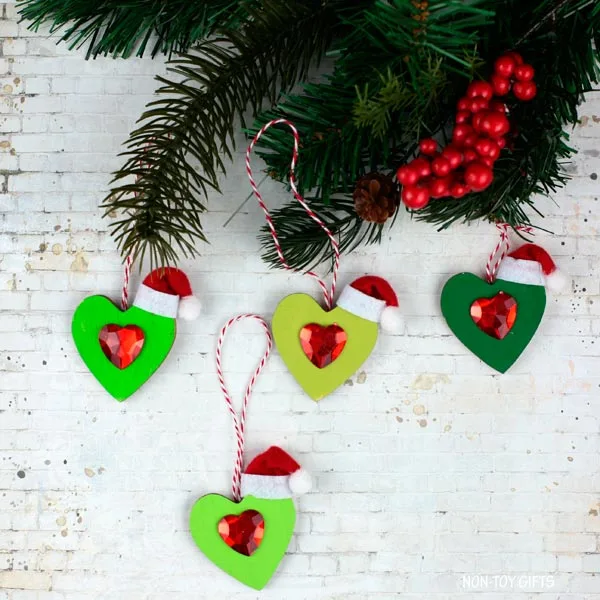 wooden heart Grinch ornament