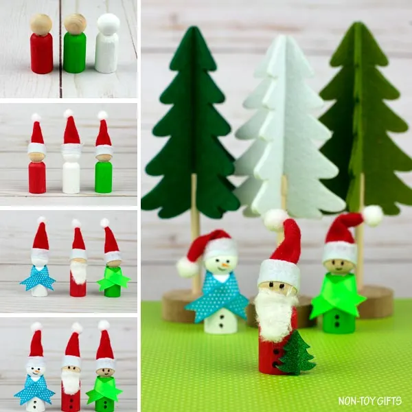 Wooden peg doll Christmas craft collage