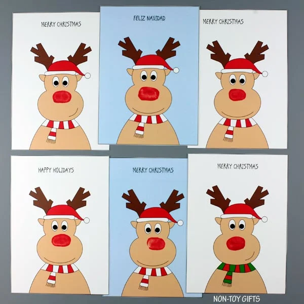 fingerprint reindeer cards for kids to make for Christmas