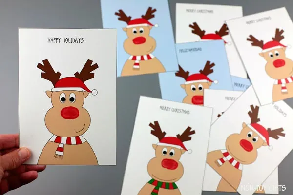 Easy Fingerprint reindeer Christmas cards