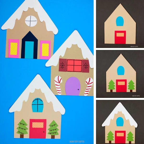 Paper gingerbread house craft for kids with house template printable