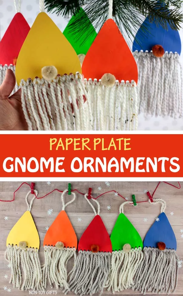 Paper plate DIY gnome ornaments for kids