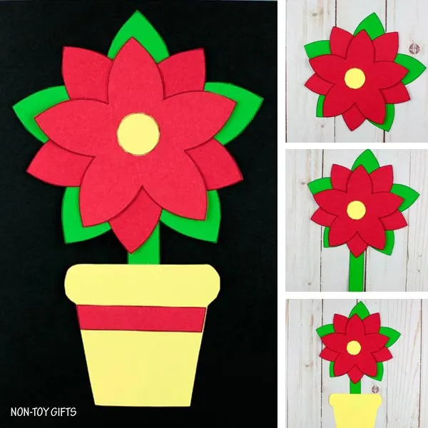 Paper poinsettia craft collage