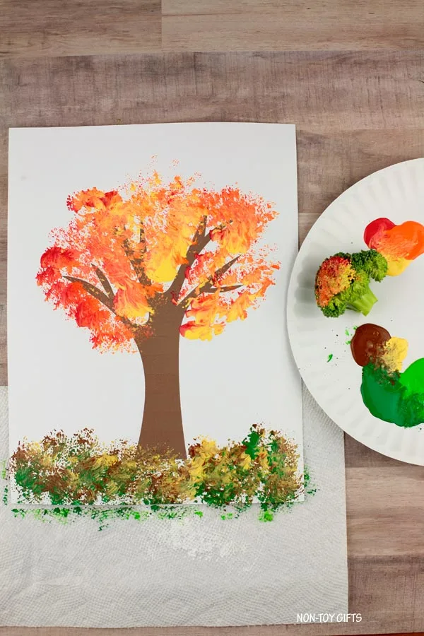 Fall  broccoli stamped tree