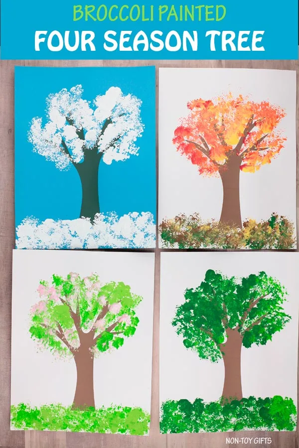 Broccoli painted four season tree art project for kids