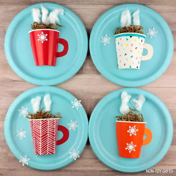 easy winter craft for kids: paper cup hot chocolate craft
