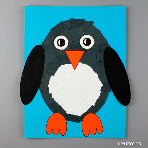 Torn paper penguin craft - easy winter craft for kids