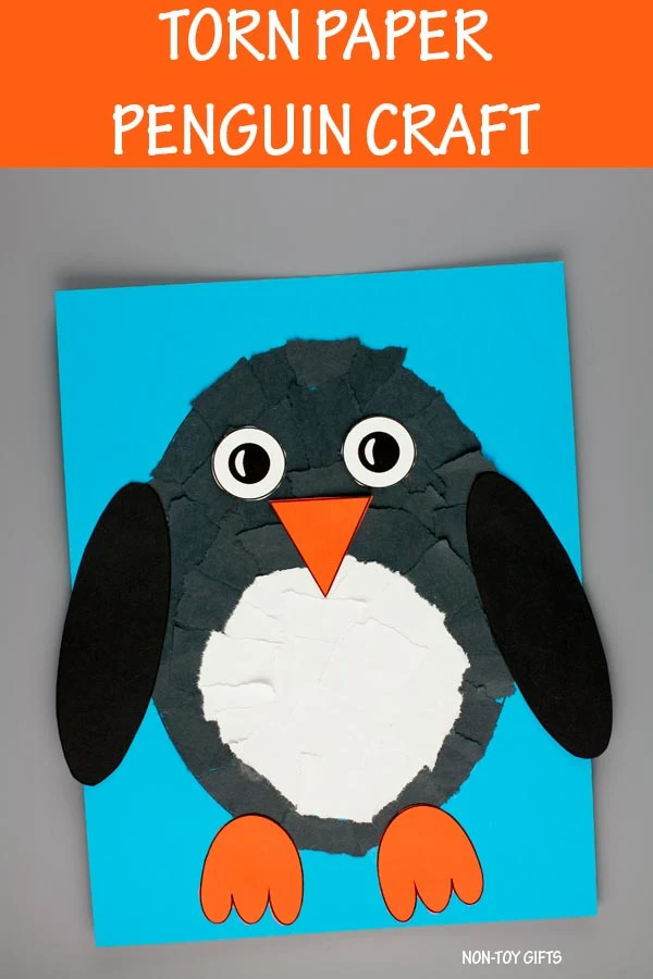 Torn paper penguin craft for kids