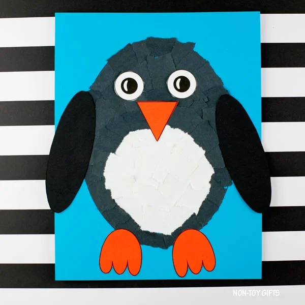 Torn paper penguin craft - winter craft for kids