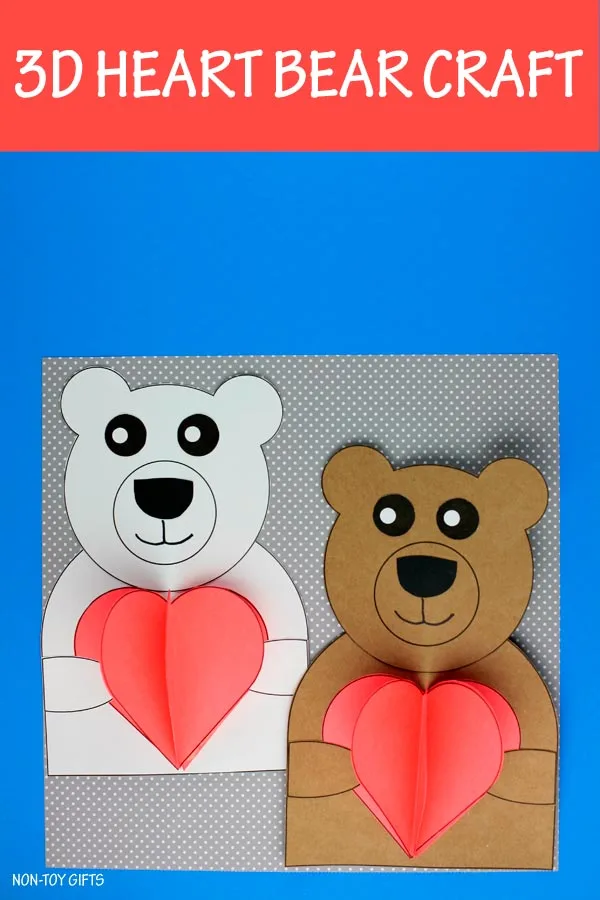 3D heart bear craft for kids to make for Valentine's Day