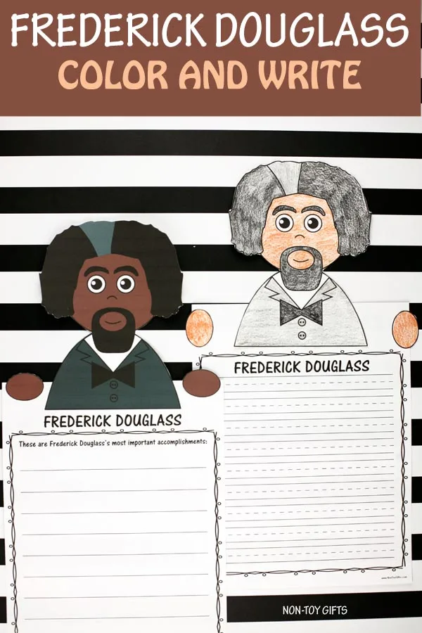 Frederick Douglass color and write activity for kids to celebrate Black History Month