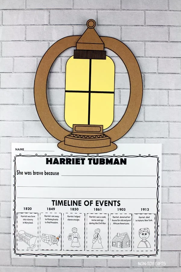 Harriet Tubman craft and writing activity with timeline