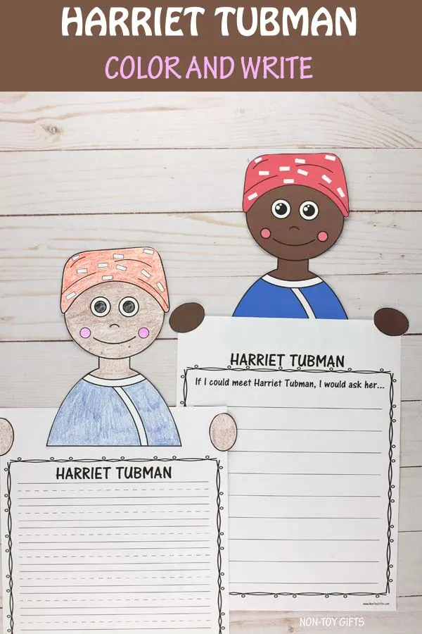 Harriet Tubman color and write activity for kids