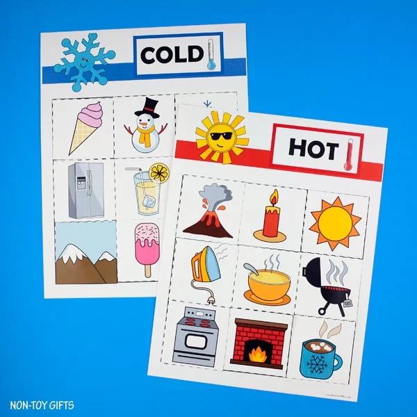 Hot and cold sorting activity for kids
