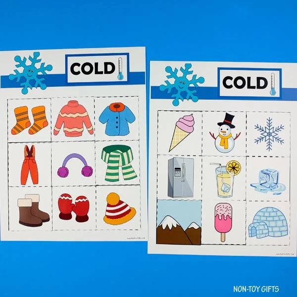 Hot and cold sorting activity for preschoolers and older kids