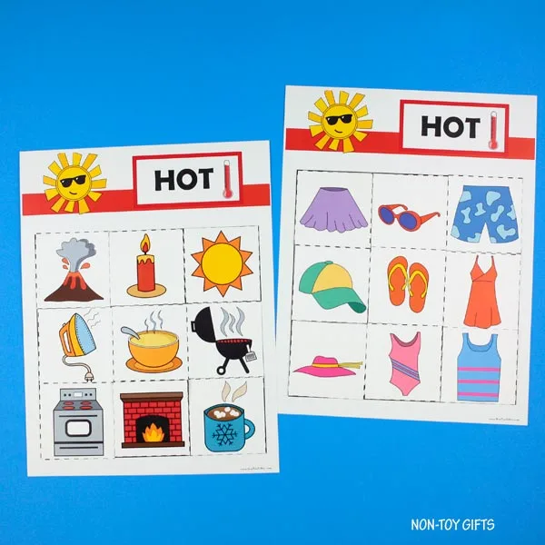 Hot and cold sorting activity: objects and clothes