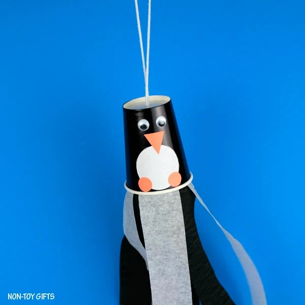 Easy Paper cup penguin windsocks craft for kids