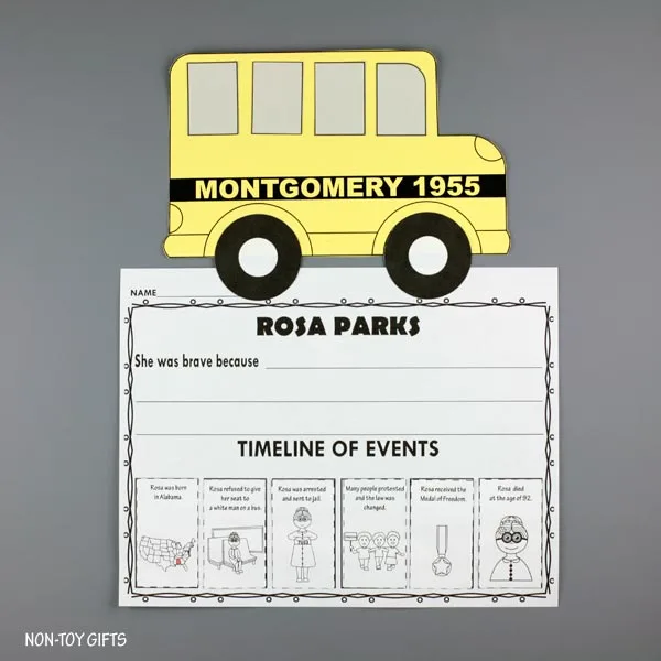 Rosa Parks craft and writing activity for kids