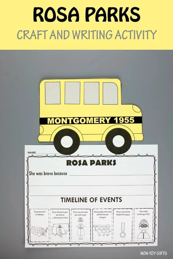 Rosa Parks craft and writing activity for preschoolers and older kids