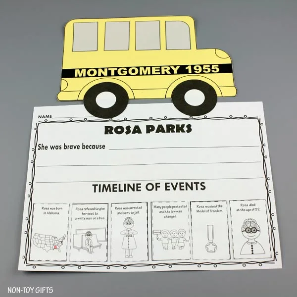 Rosa Parks craft and writing activity with timeline