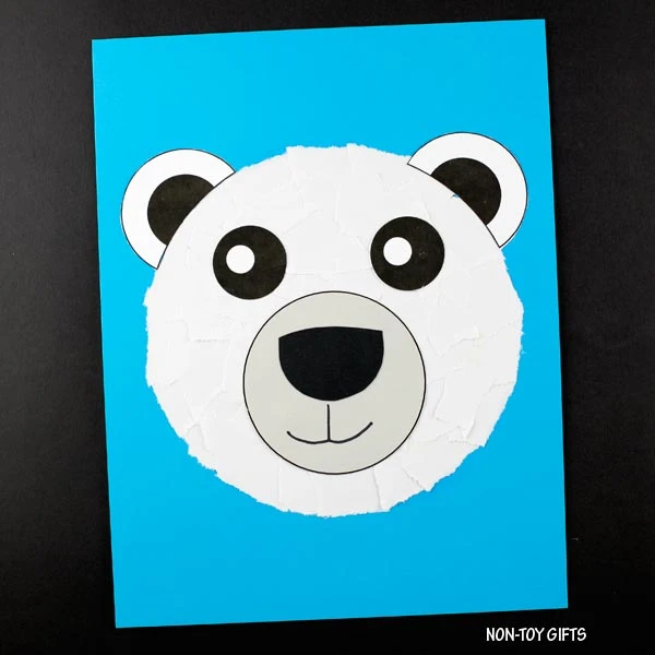Torn paper polar bear craft for toddlers, preschoolers and older kids