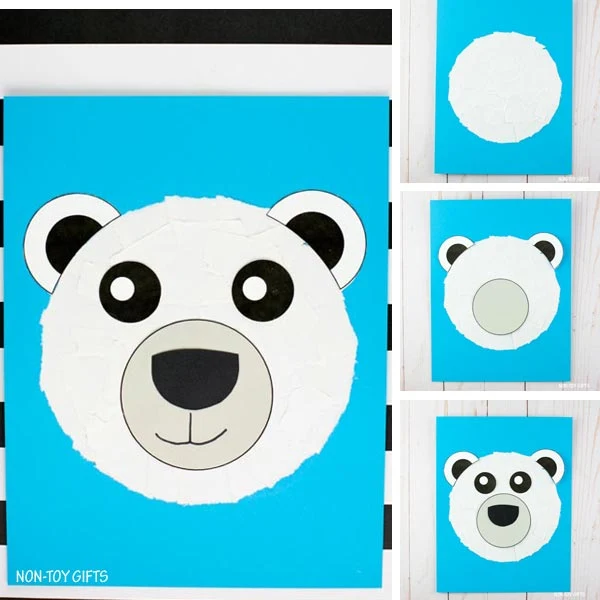 Torn paper polar bear craft collage