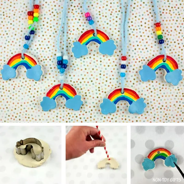 DIY clay rainbow necklace collage