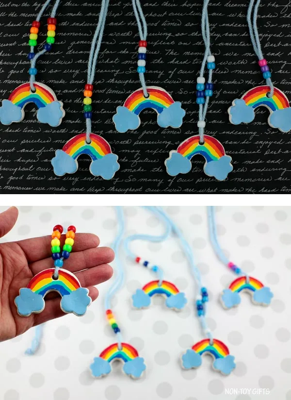 St Patrick's Day DIY clay rainbow necklace for kids