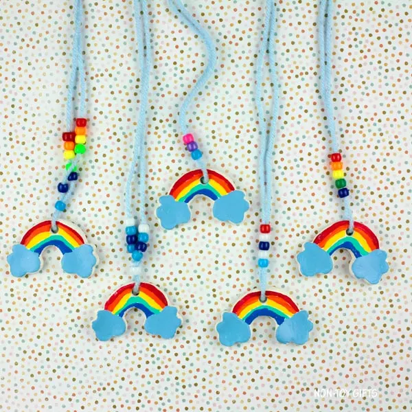 DIY clay rainbow necklace made with cookie cutter