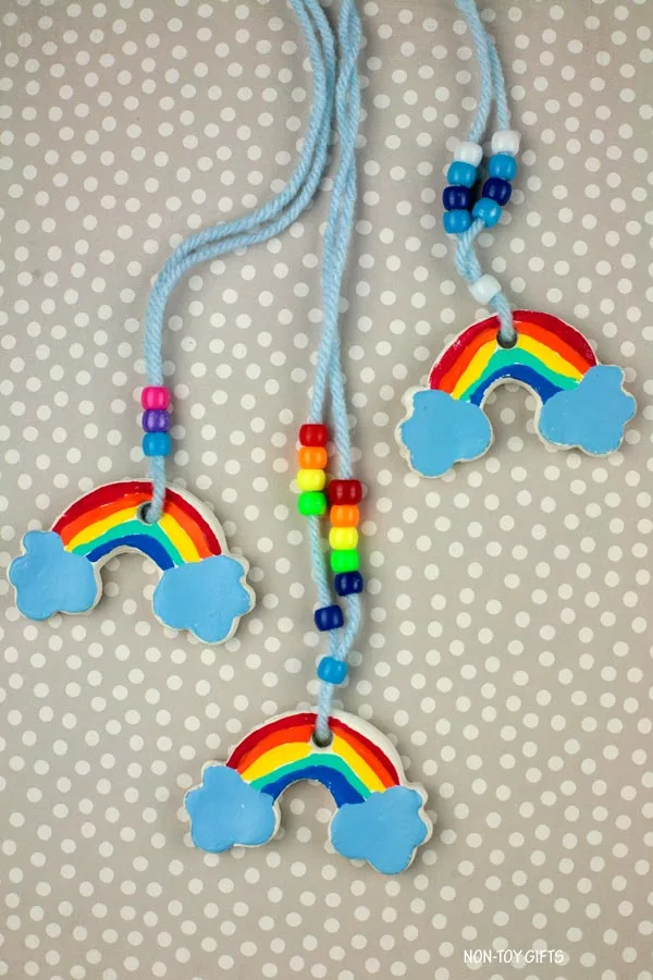 DIY clay rainbow necklace for kids to make for St Patrick's Day