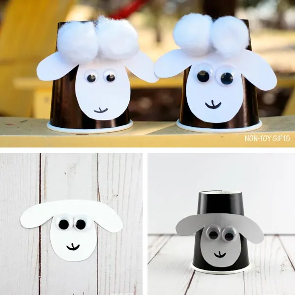 Paper cup sheep craft collage