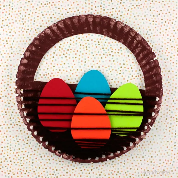 Paper plate Easter basket craft for preschoolers