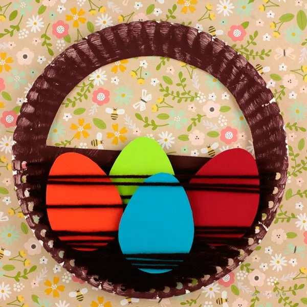 Yarn and Paper plate Easter basket craft for kids