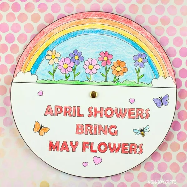 Easy April showers bring May flowers craft spinner wheel