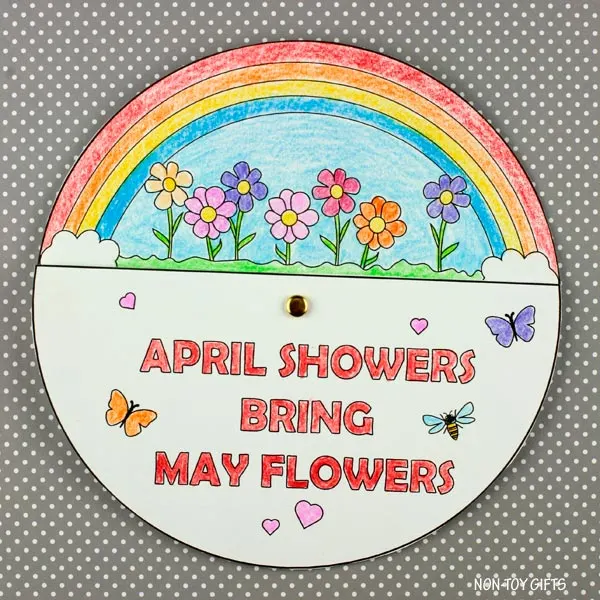 April showers bring May flowers spinner craft for kids